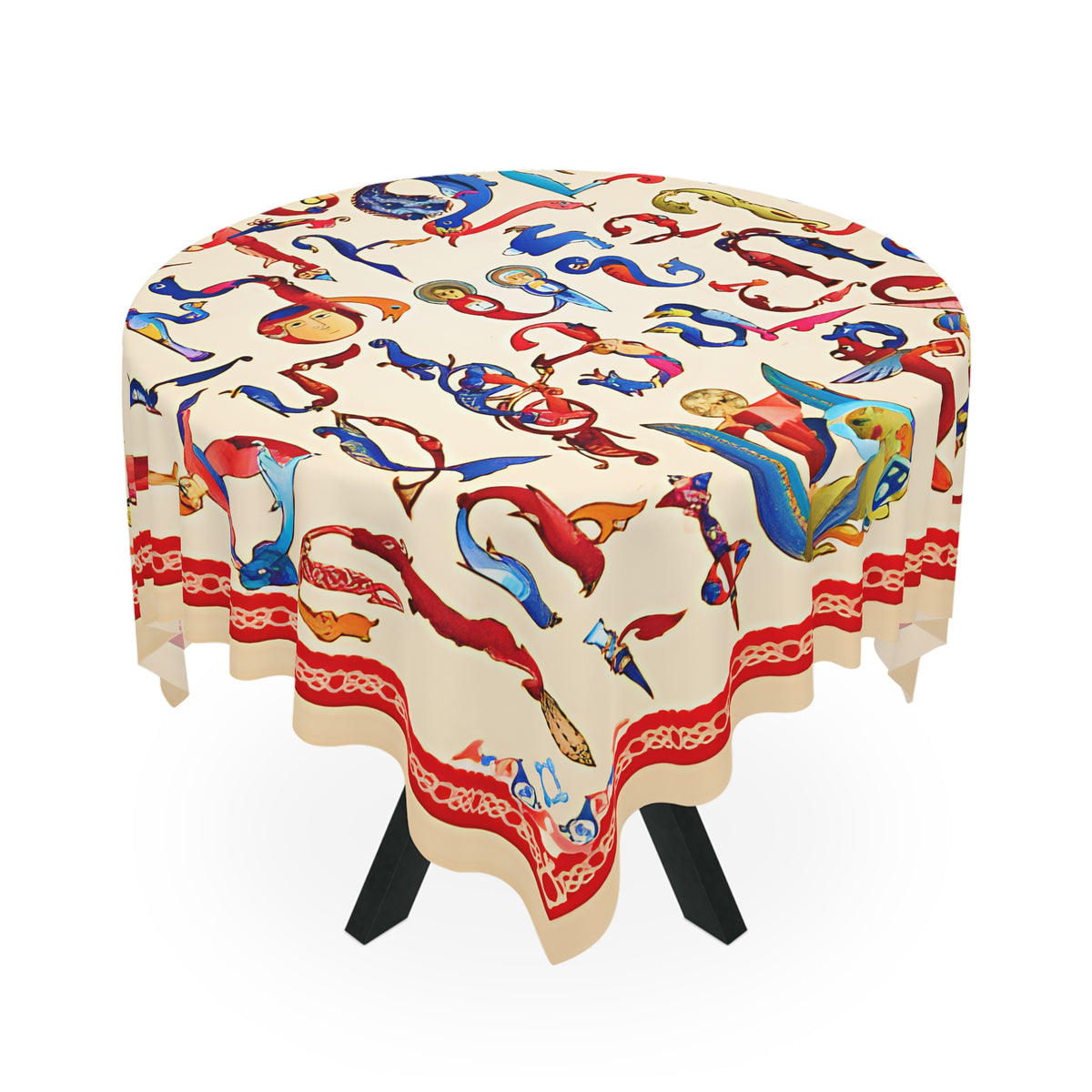 Armenian bird letter tablecloth on a round table