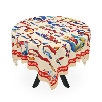 Armenian bird letter tablecloth on a round table