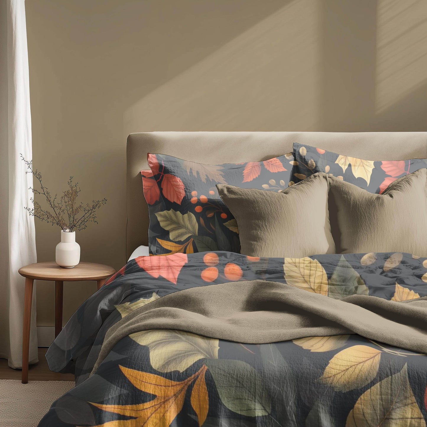 Fall Duvet Cover - Custom Harvest Leaf Bedding Set | Soft Breathable Fabric 3-Piece Seasonal Bedspread - timelessbohochic.com