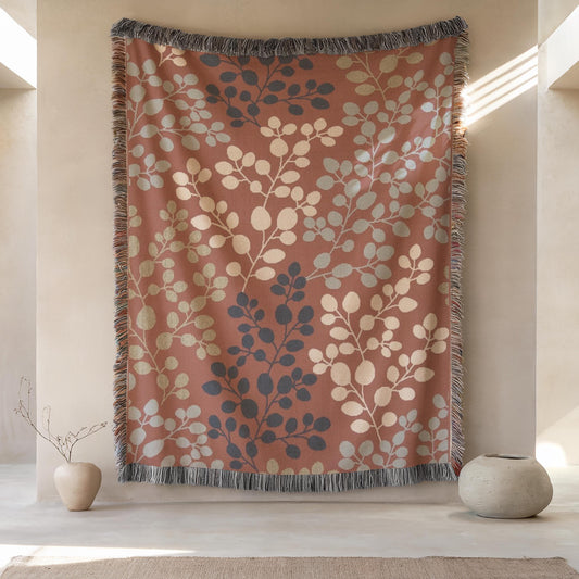 Woven Tapestry - Japanese Style Floral Textile Wall Hanging with Fringed Edges