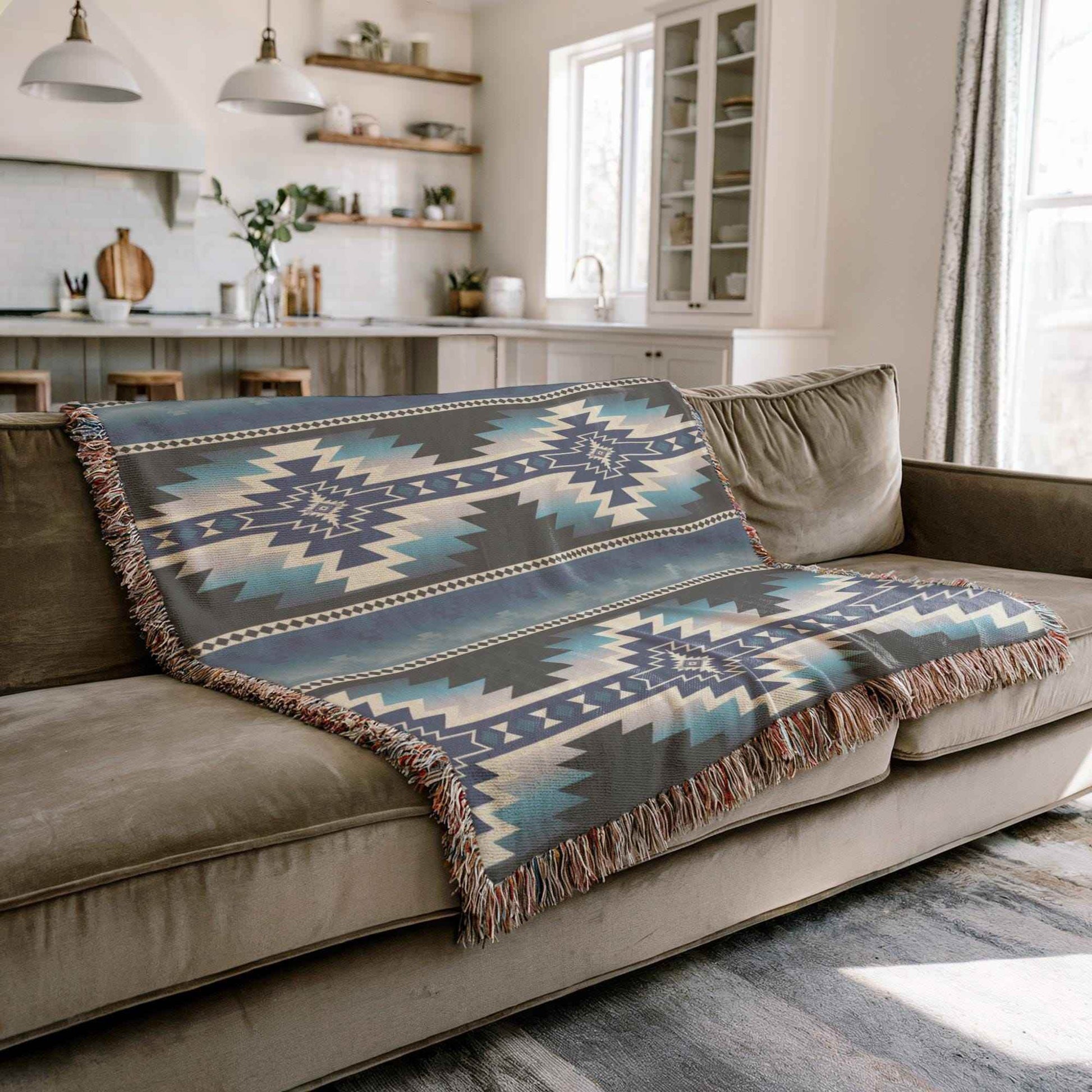 Native American Tribal Blanket - Cozy Cotton Woven Throw with Fringed Edges - timelessbohochic.com