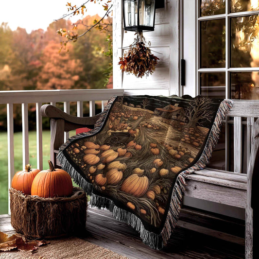 Pumpkin Patch Cotton Blanket - Cozy Farmhouse Throw | Fall Decor & Harvest Home Decor Accent - timelessbohochic.com