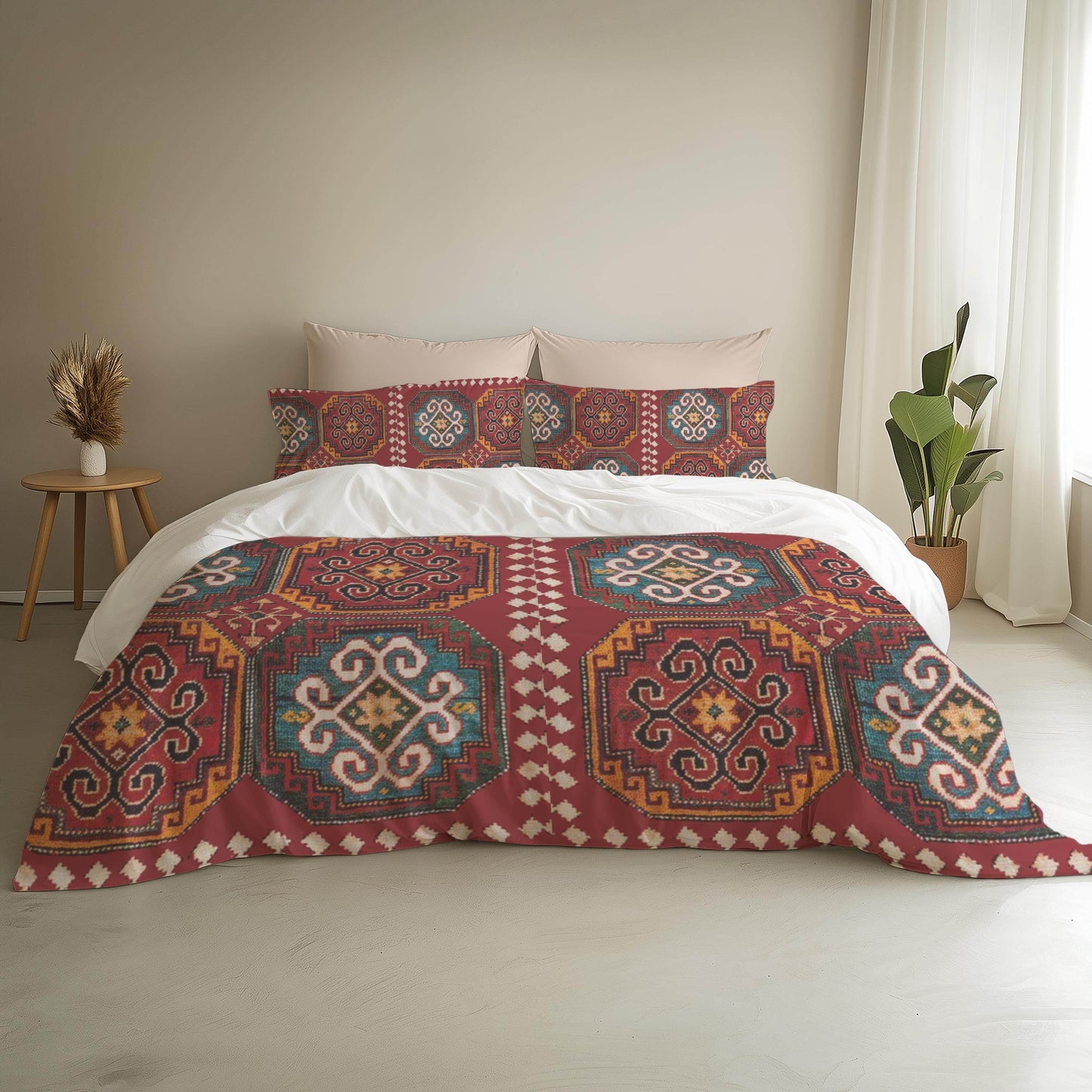 Caucasian Rug Duvet - Armenian Pattern Bedding Set | Soft Breathable 3 Piece Cover - timelessbohochic.com