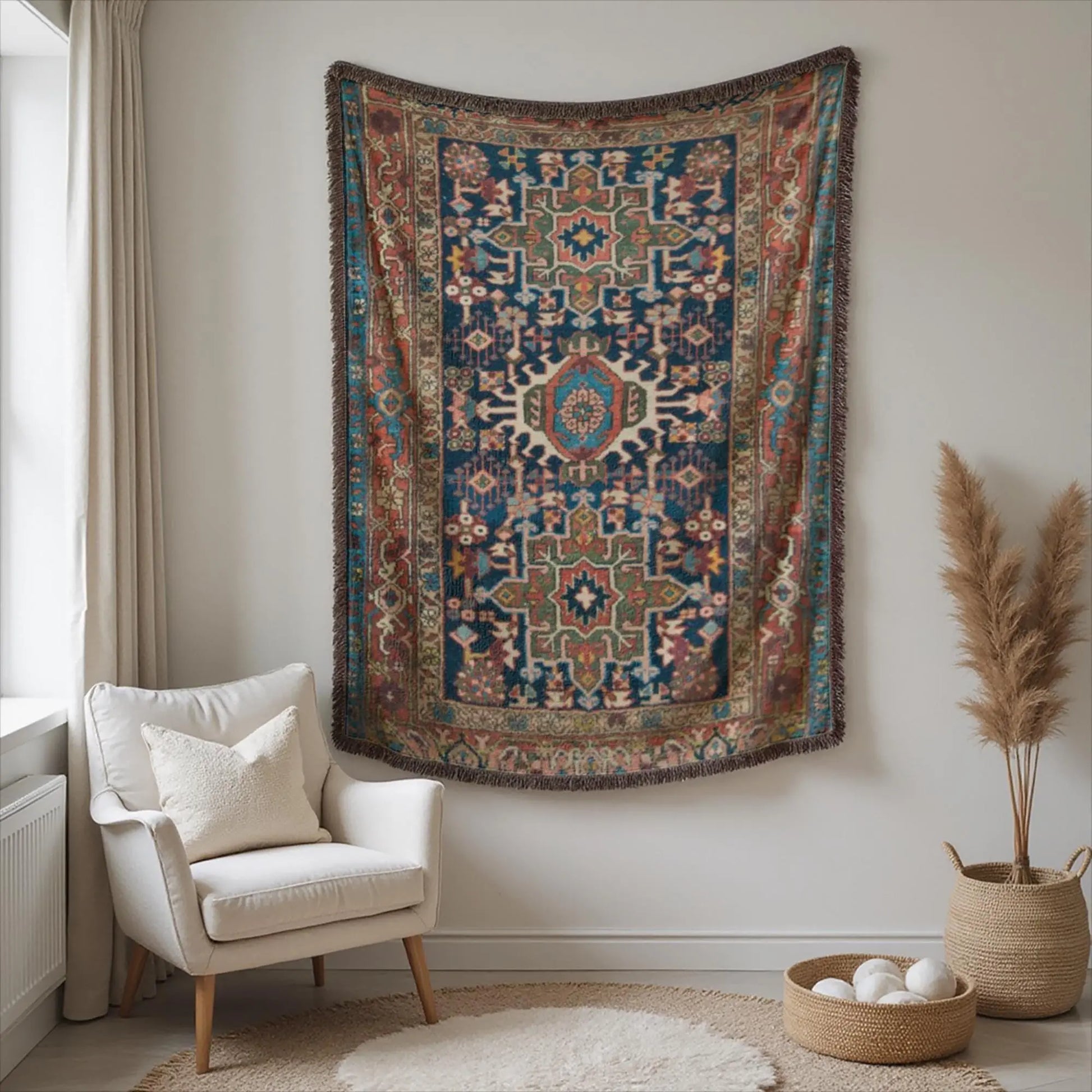 Turkish Rug Wall Hanging – Boho Wall Decor Woven Tapestry Rug for Living Room