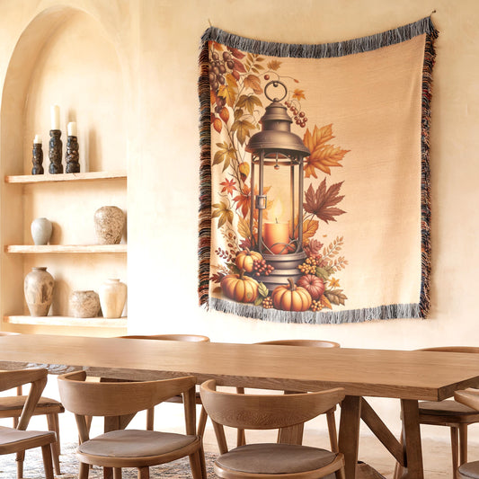 Texture Wall Art - Cozy Rustic Decoration With Pumpkin, Autumn Leaves & Colorful Fringed Edges