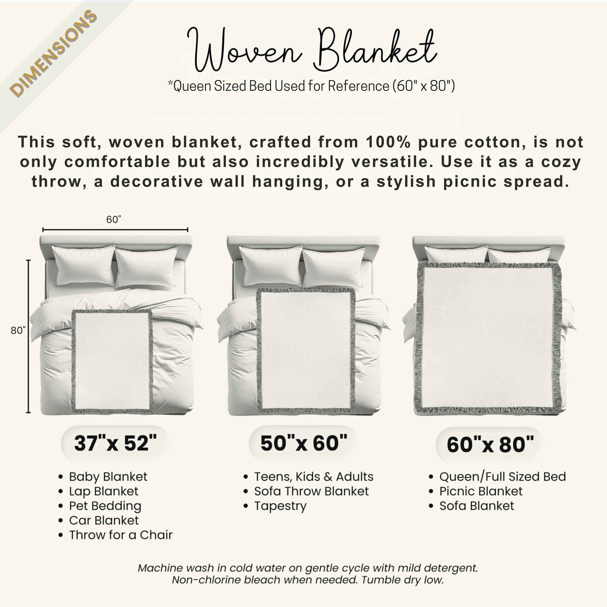 Woven Fall Blanket - Cozy Cotton Throw With Fringed Edge, Autumn Decor - timelessbohochic.com