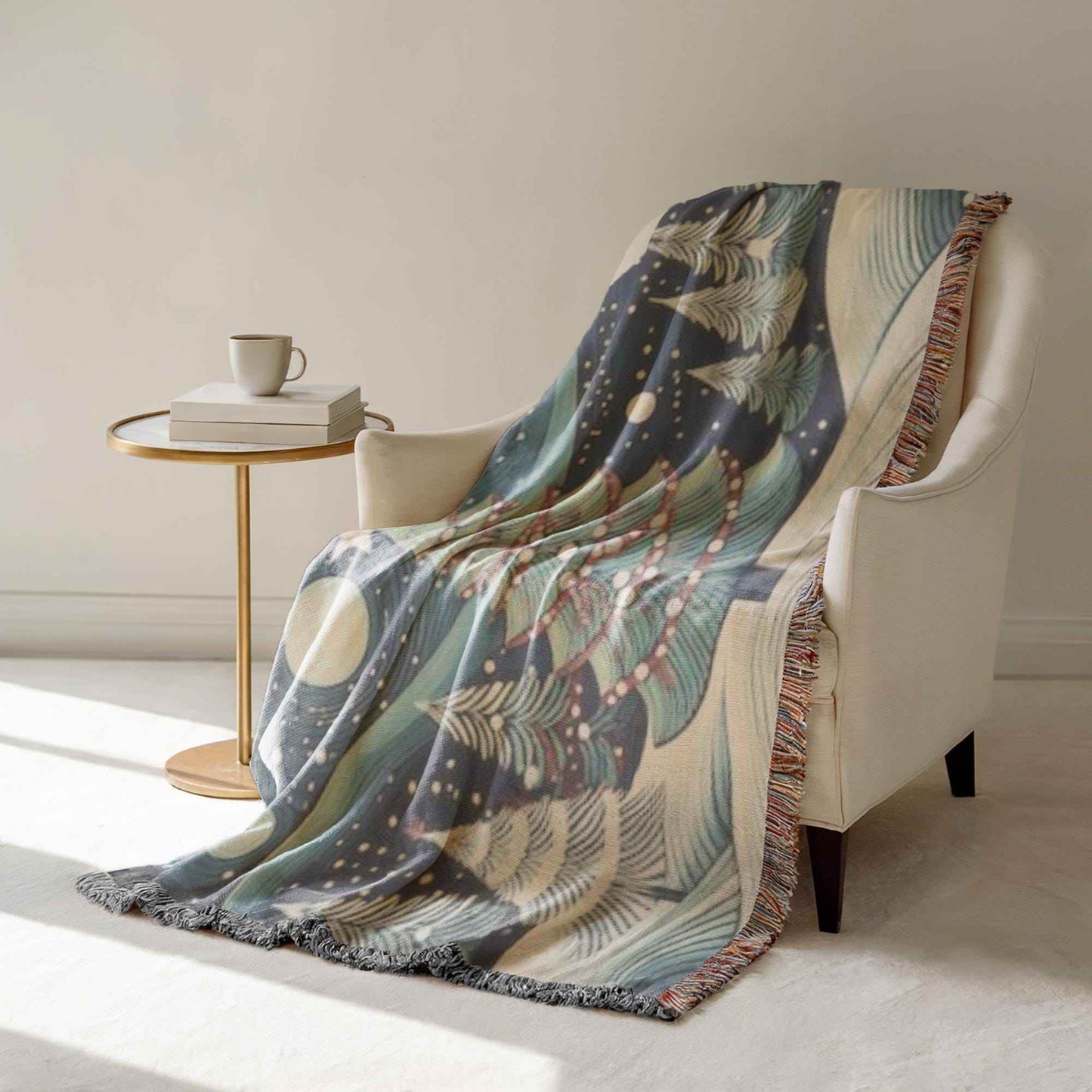 Festive Forest Wall Hanging – Christmas Tree Art Woven Cotton Throw Blanket - timelessbohochic.com