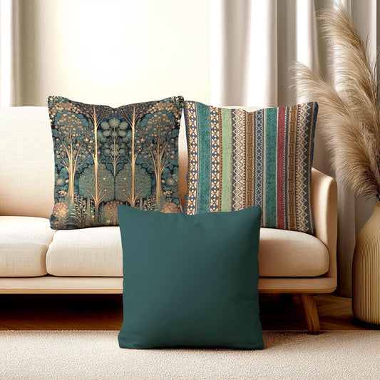 Art Deco Pillow – Woven Cotton Cushion with Insert | Elegant Forestcore Design - timelessbohochic.com