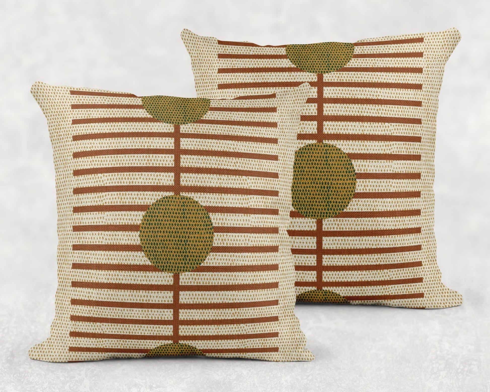 Woven Accent Pillow – Striped Throw Pillow Rust Green Cushion for Cozy Couch