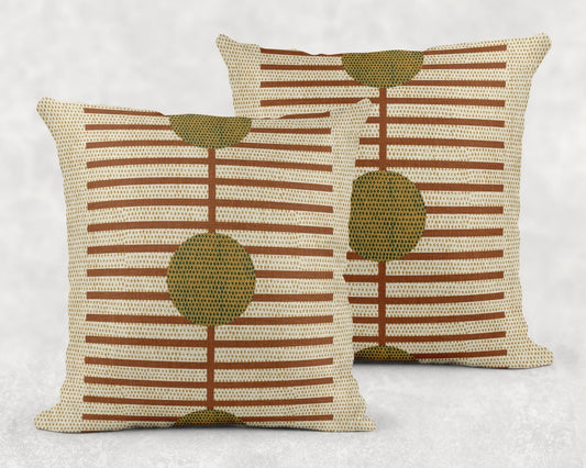 Woven Accent Pillow – Striped Throw Pillow Rust Green Cushion for Cozy Couch