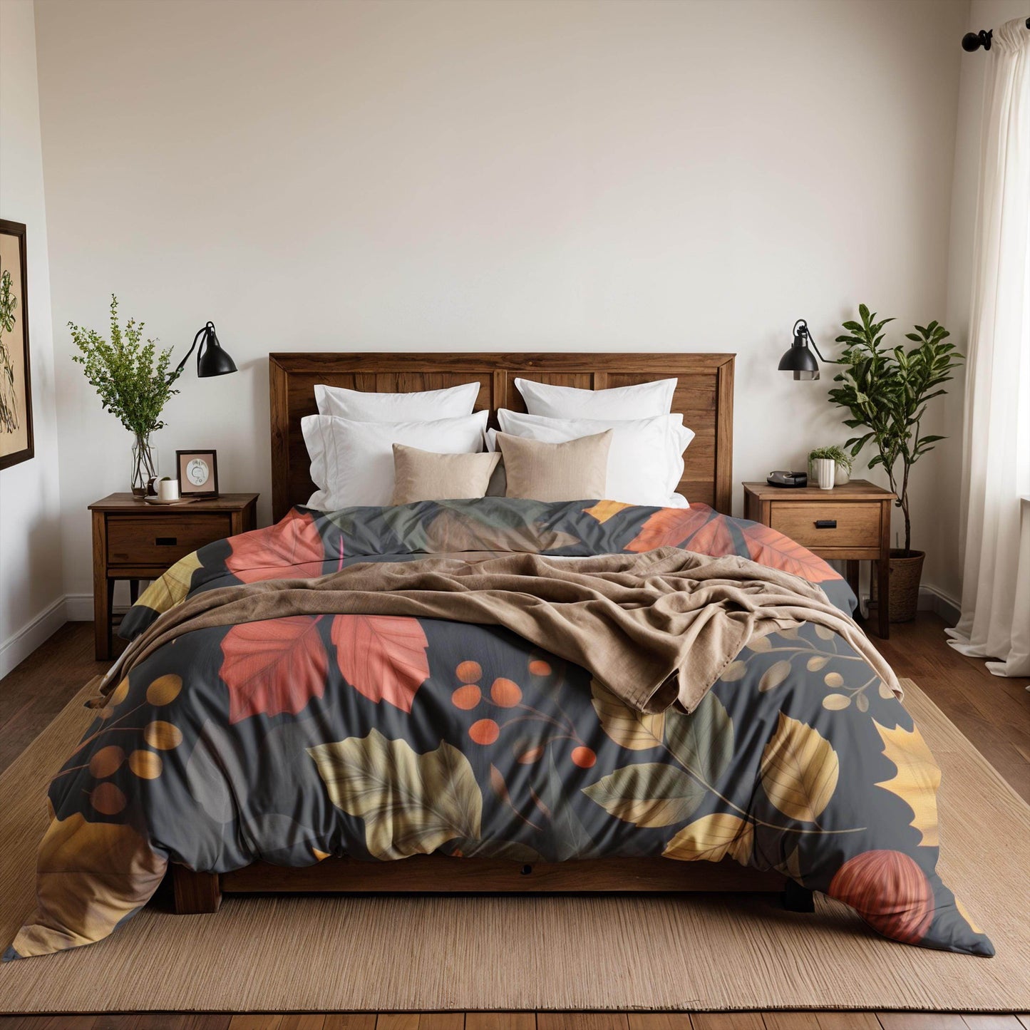 Fall Decor Duvet Cover - Custom Harvest Leaf Bedding Set | Soft Breathable Fabric 3-Piece - timelessbohochic.com