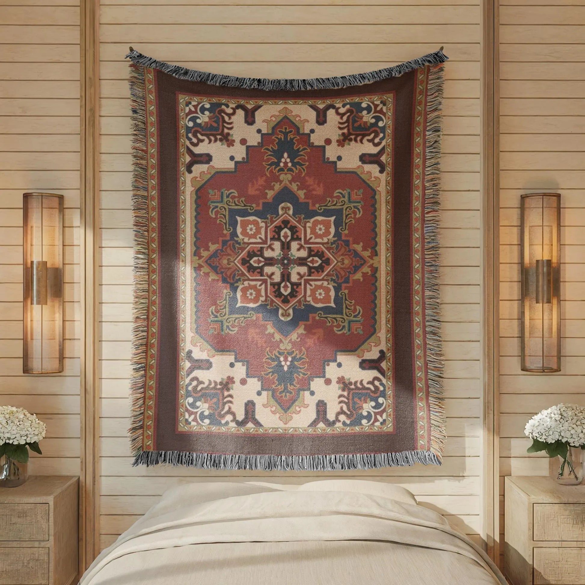 Persian Rug Wall Hanging - Bohemian Wall Decor With Woven Cotton Art Accent