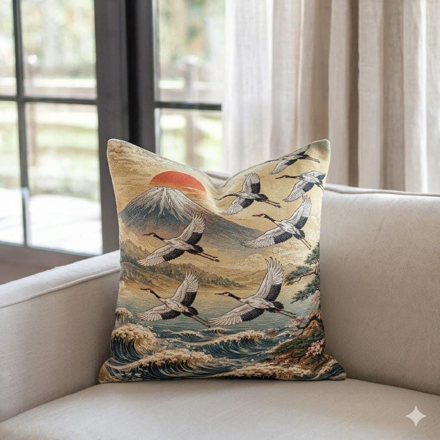 Modern Geometric woven blanket with geometric pattern styled for layered home decor