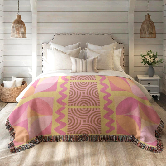 Midcentury Modern Throw Blanket – Color Block Blanket | Abstract Sofa Cover