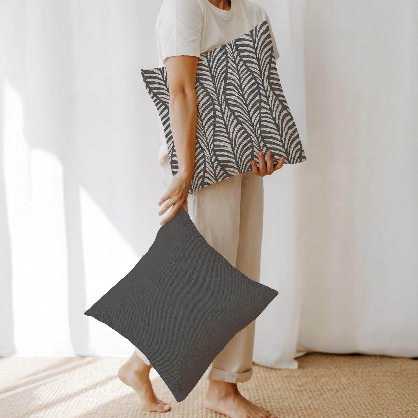 Palm Tree Throw Pillow - Scandinavian Cushion With Geometric Cotton Pattern - timelessbohochic.com