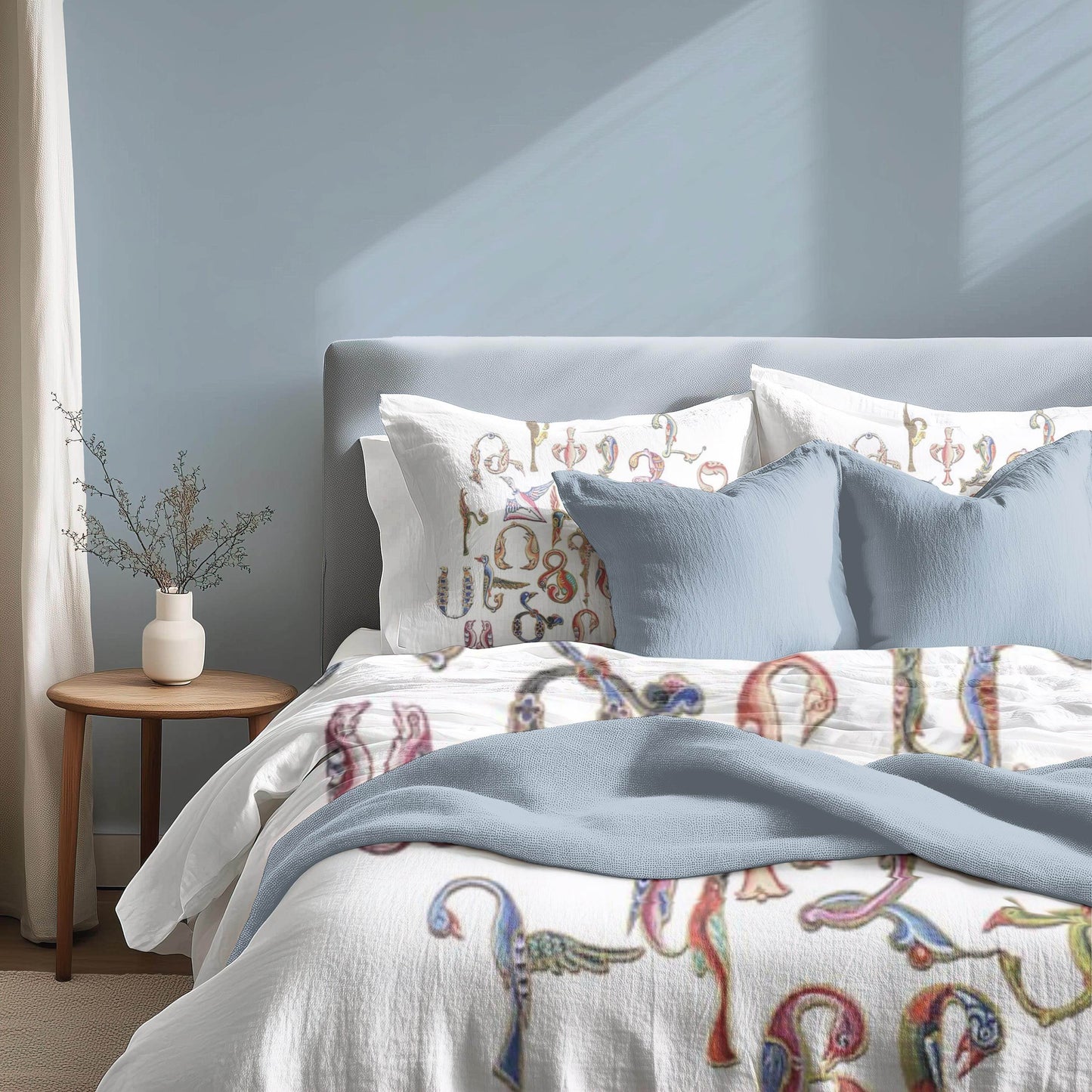 Armenian Alphabet Duvet Cover - Multicolor Bedding Set with Trchnagir Pattern & Zipper Closure - timelessbohochic.com