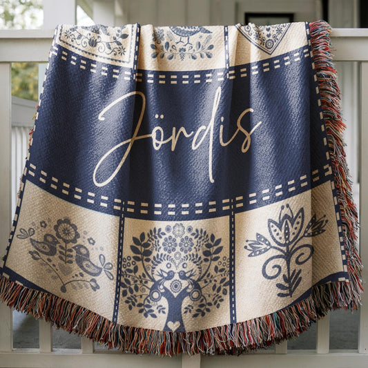 Scandi Blue Quilt Throw – Personalized Cotton Lap Blanket | Cozy Woven Scandinavian Style