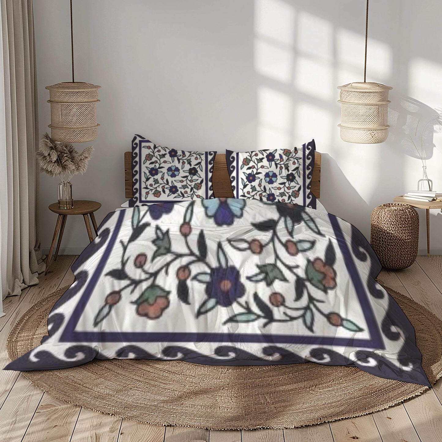 Floral Duvet Cover - Armenian Bedding Set With Haykakan Pattern & Iznik Motifs - timelessbohochic.com