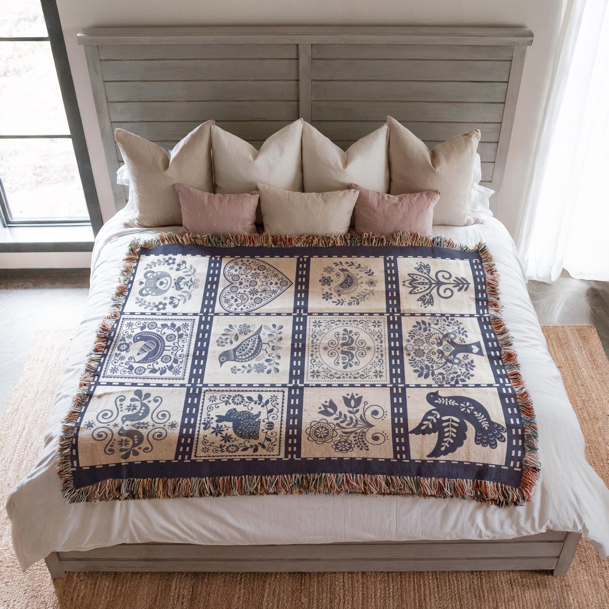 Scandi Blue Quilt Throw – Personalized Cotton Lap Blanket | Cozy Woven Scandinavian Style