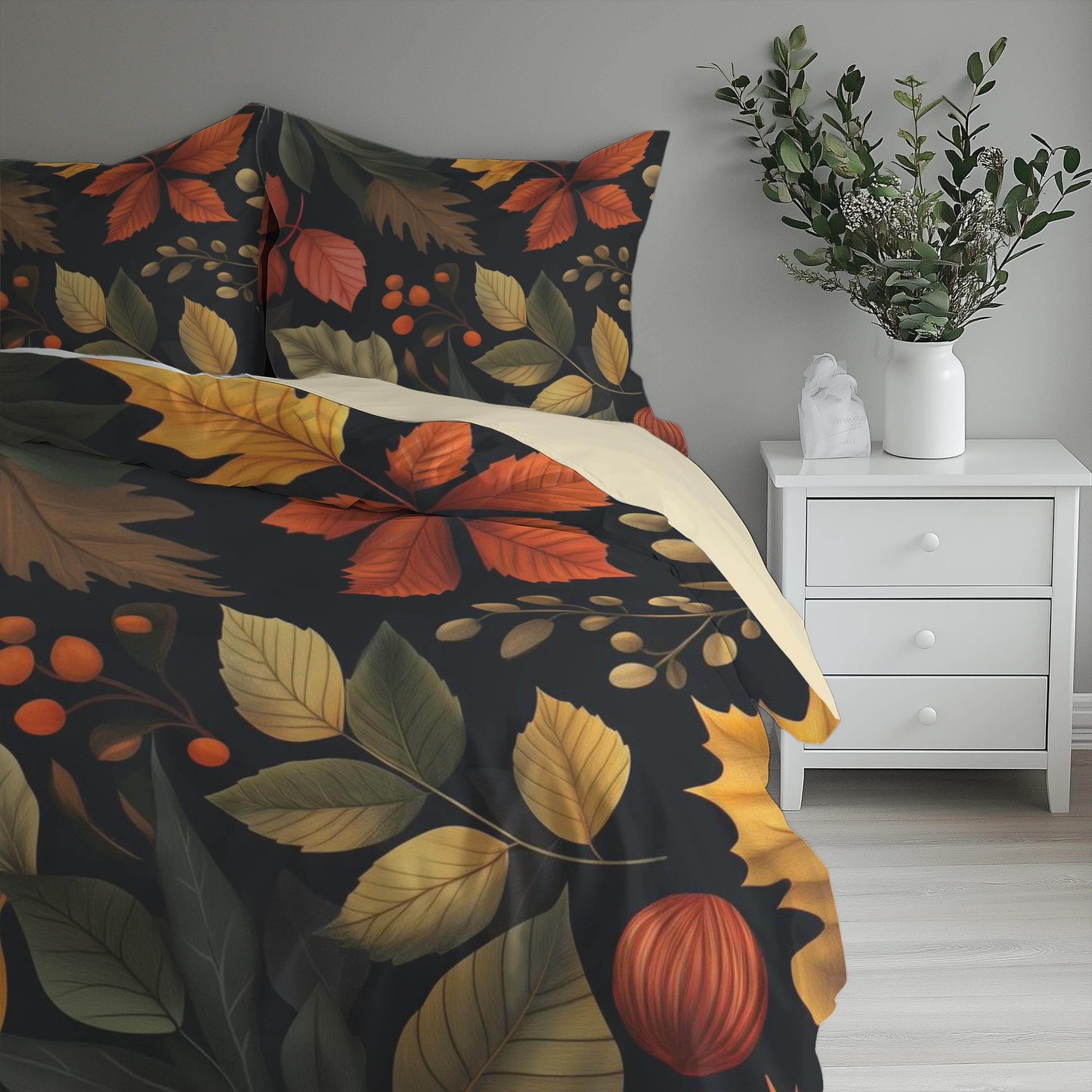 Fall Duvet Cover - Custom Harvest Leaf Bedding Set | Soft Breathable Fabric 3-Piece Seasonal Bedspread - timelessbohochic.com