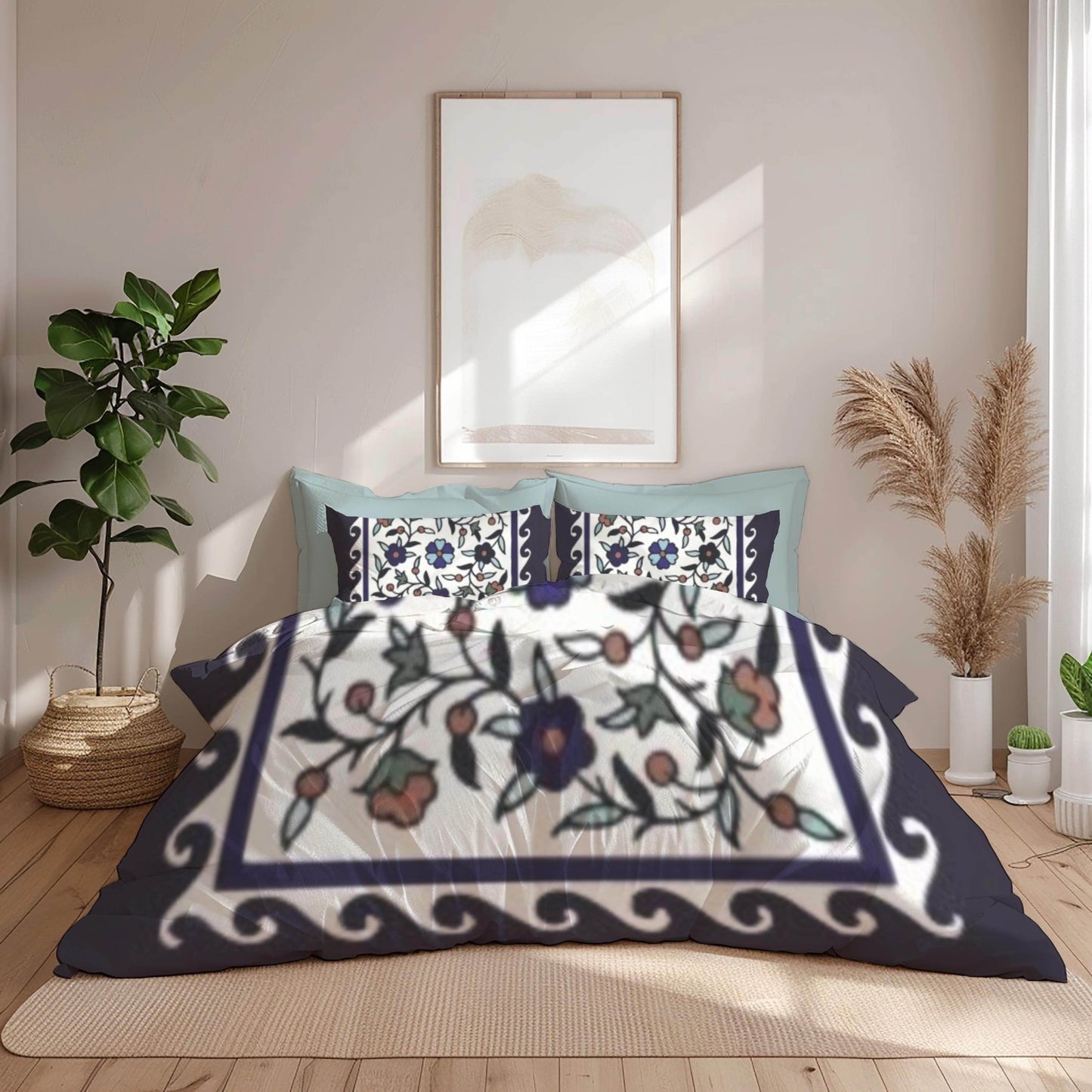 Floral Duvet Cover - Armenian Bedding Set With Haykakan Pattern & Iznik Motifs - timelessbohochic.com