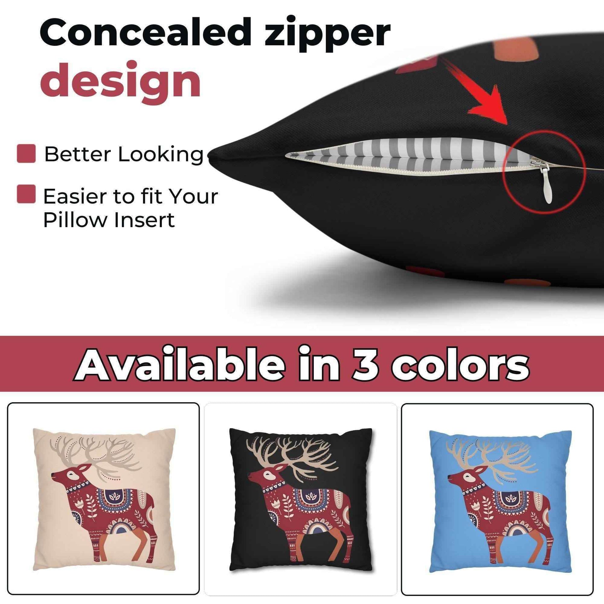 Scandi Reindeer Pillow Cover - Cozy Nordic Winter Cushion With Concealed Zipper - timelessbohochic.com
