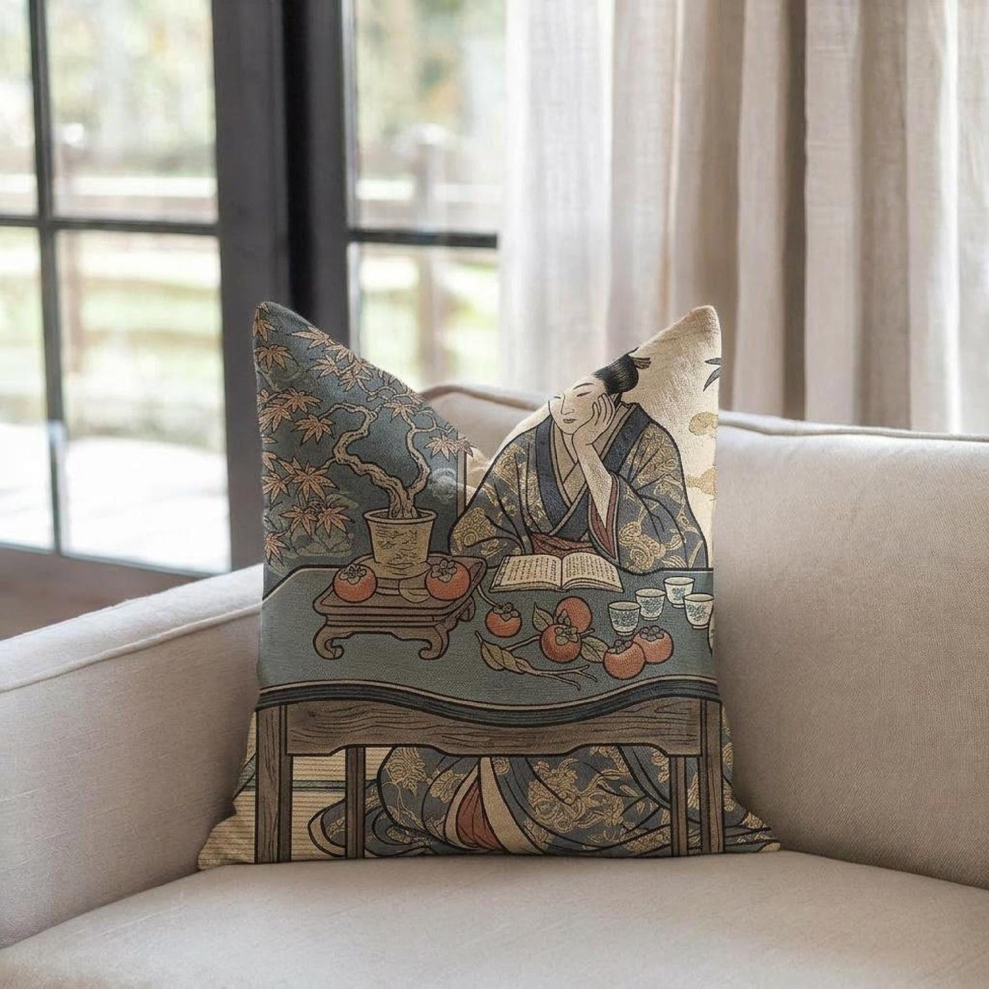 Boho woven blanket with woven pattern styled for layered home decor