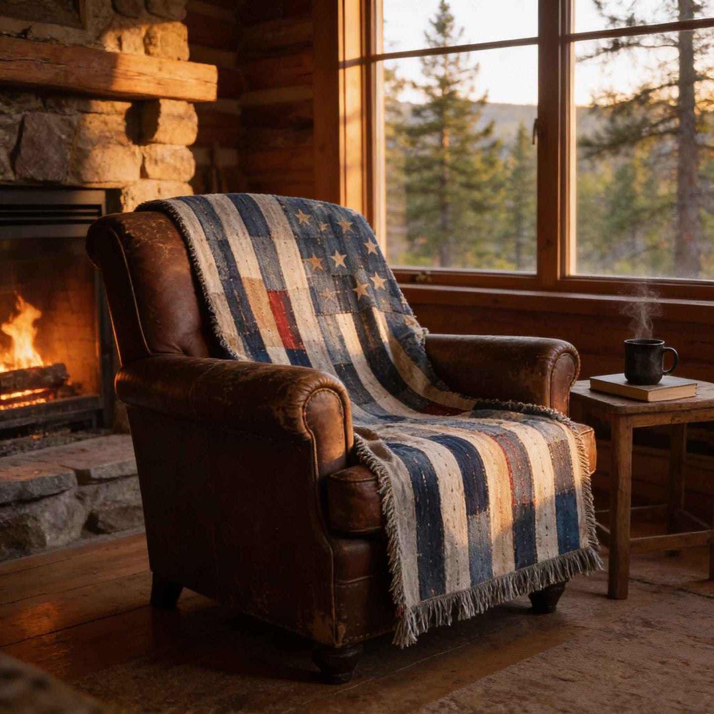 Southwestern outdoor woven throw blanket with geometric pattern for patio styling