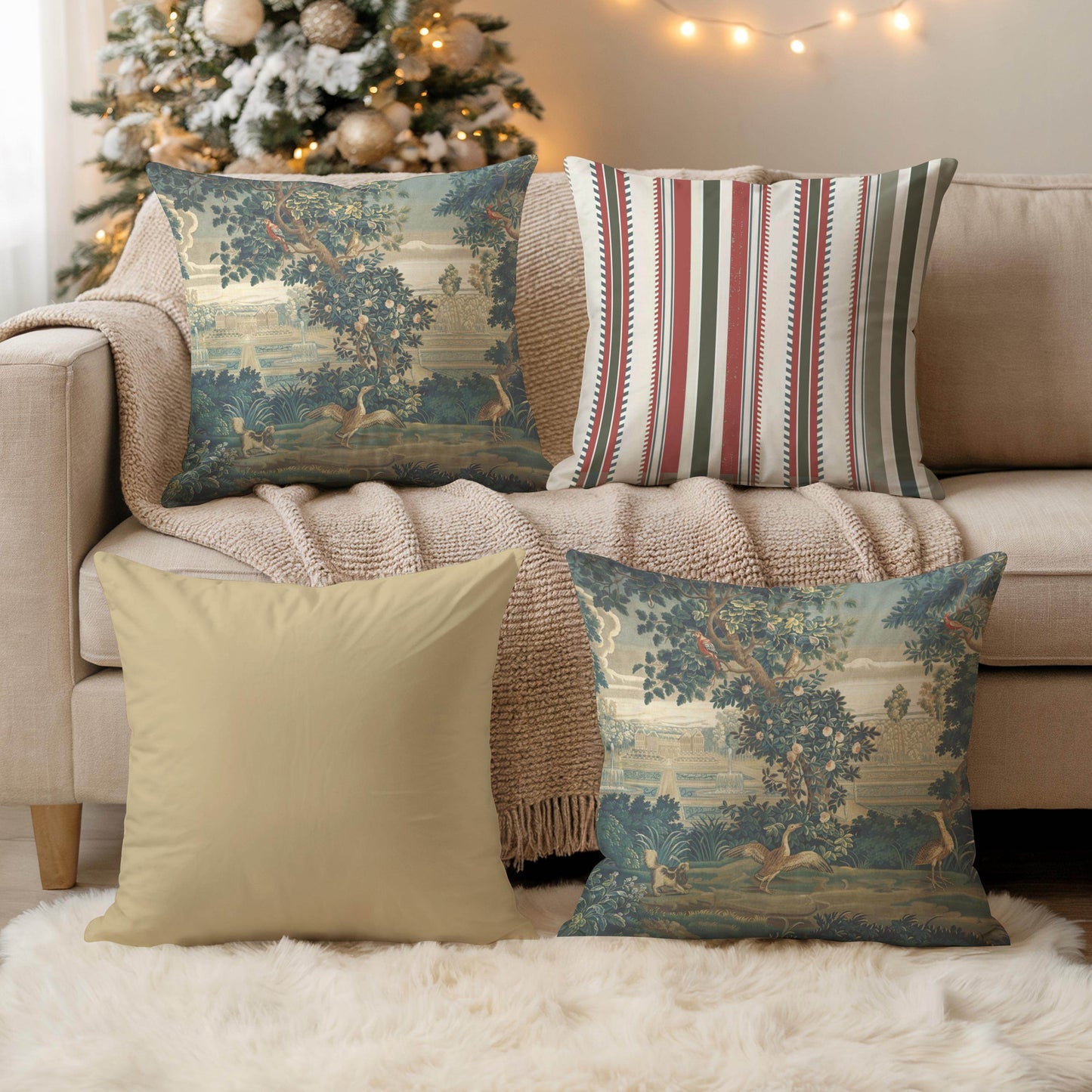 French Tapestry Pillow – Aubusson Style Decorative Cushion with Soft Fabric Insert - timelessbohochic.com