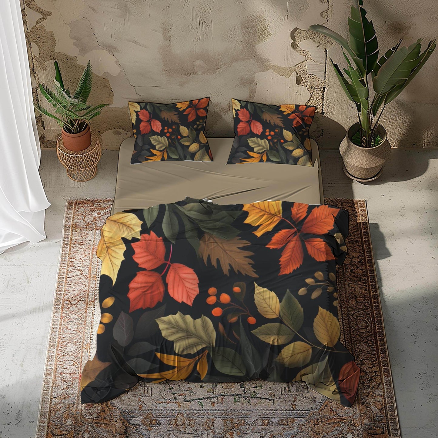 Fall Decor Duvet Cover - Custom Harvest Leaf Bedding Set | Soft Breathable Fabric 3-Piece - timelessbohochic.com