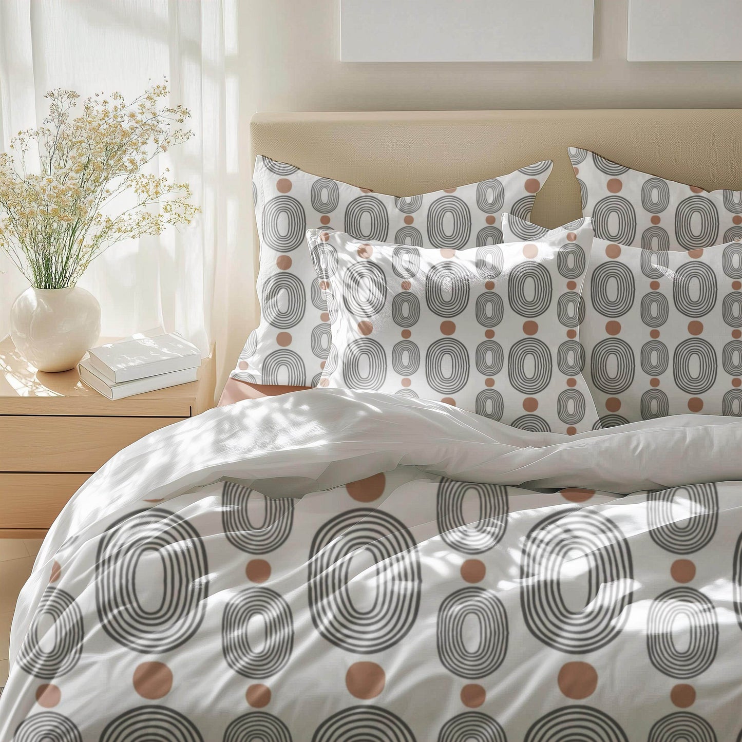 Modern Bedding Set - Oval Pattern Duvet Cover & Pillowcases | Soft Breathable 3 Piece Bedspread - timelessbohochic.com
