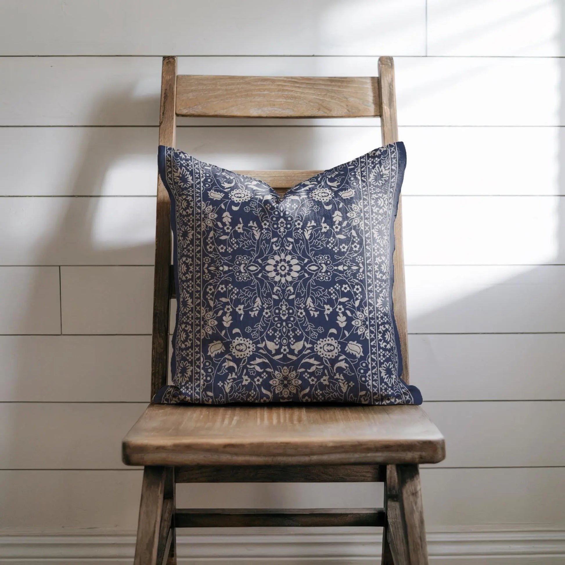 Persian Rug Pillow - Woven Throw Pillow With Floral Blue Pattern | Boho Accent Cushion