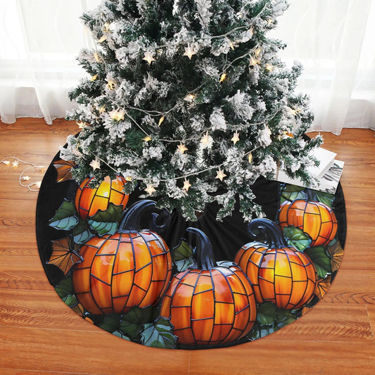 Thanksgiving Tree Skirt - Customizable Pumpkin Fleece Holiday Decor | Durable Fabric Seasonal Party Accessory