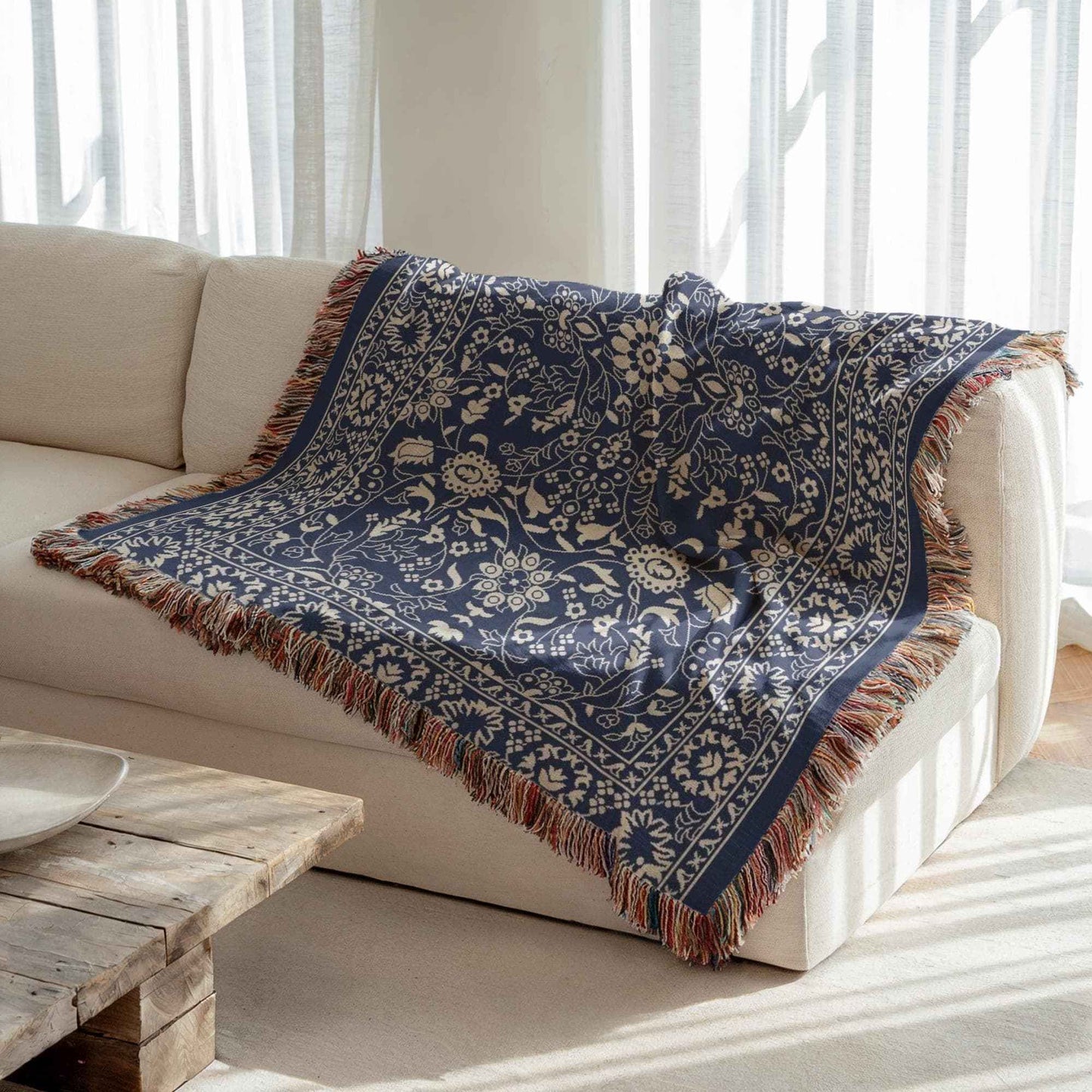 Anatolian Inspired woven wall tapestry with rug-style pattern styled as textile wall decor