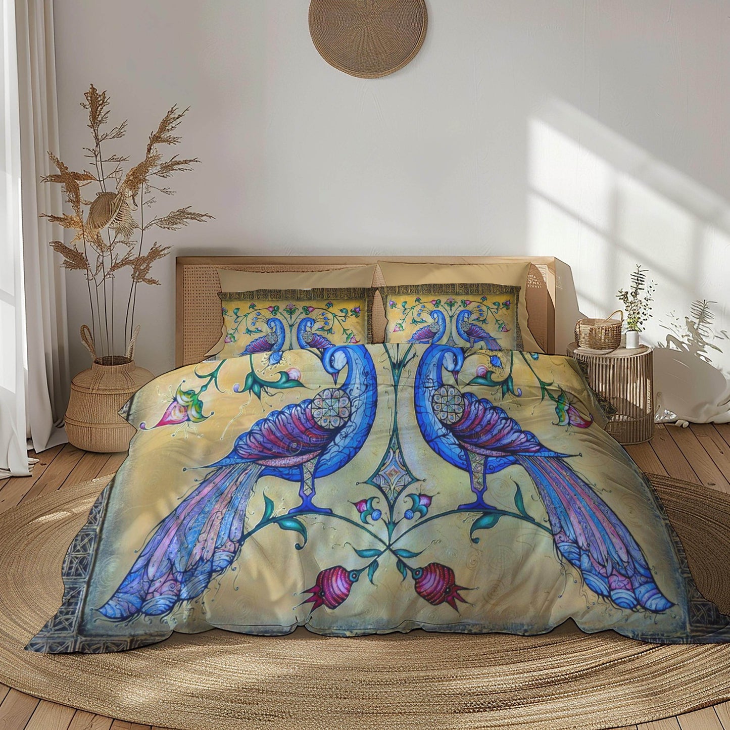 Armenian Birds Duvet Cover - Haykakan Pattern Bedding Set With Decorative Pillowcases - timelessbohochic.com