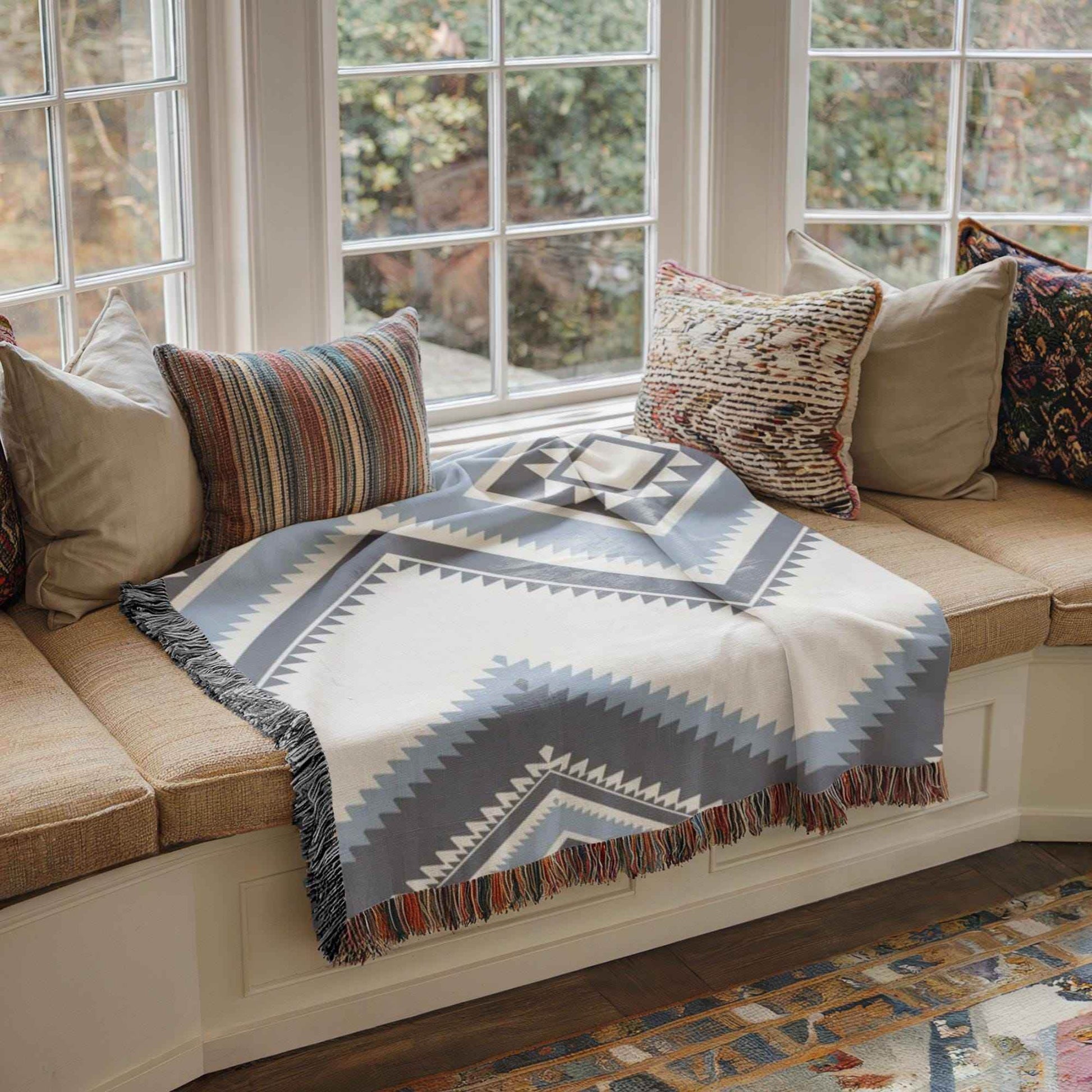 Southwestern Cotton Blanket | Cozy Fall Throw With Navajo Style & Boho Chic Decorative Design - timelessbohochic.com