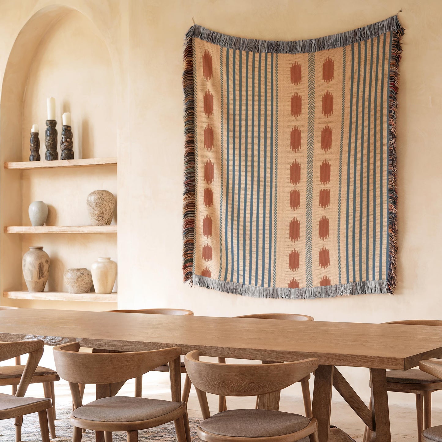 Modern Geometric outdoor woven throw blanket with geometric pattern for patio styling
