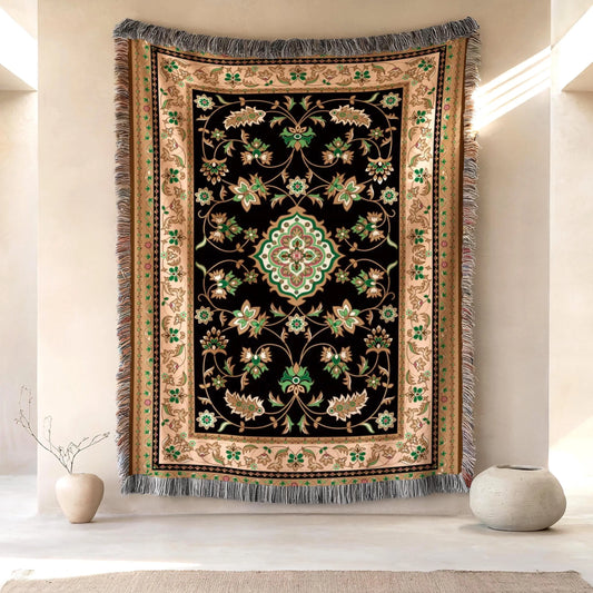 Middle East Woven Blanket – Cozy Kilim Cotton Throw with Fringed Edges