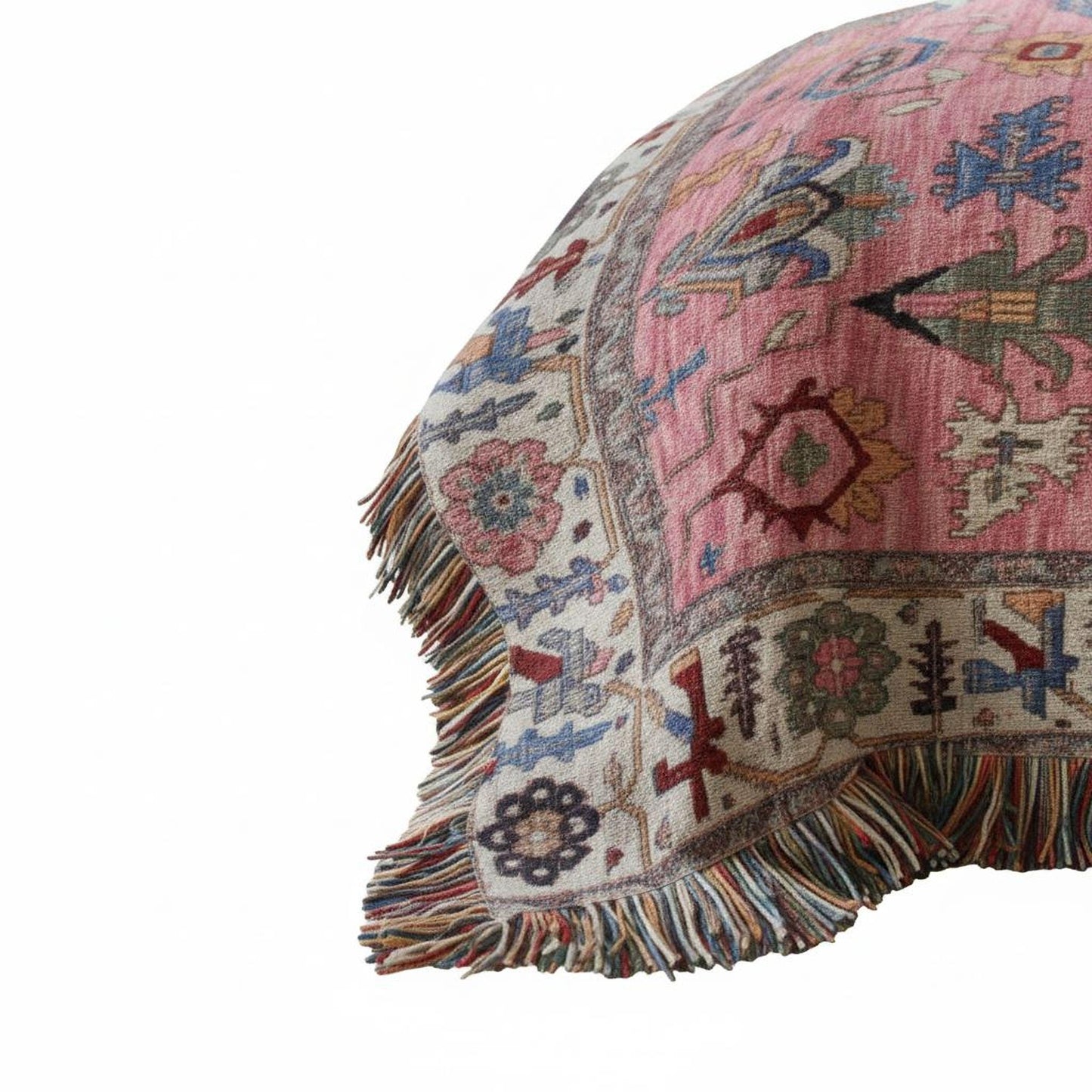 Anatolian Inspired outdoor woven throw blanket with rug-style pattern for patio styling