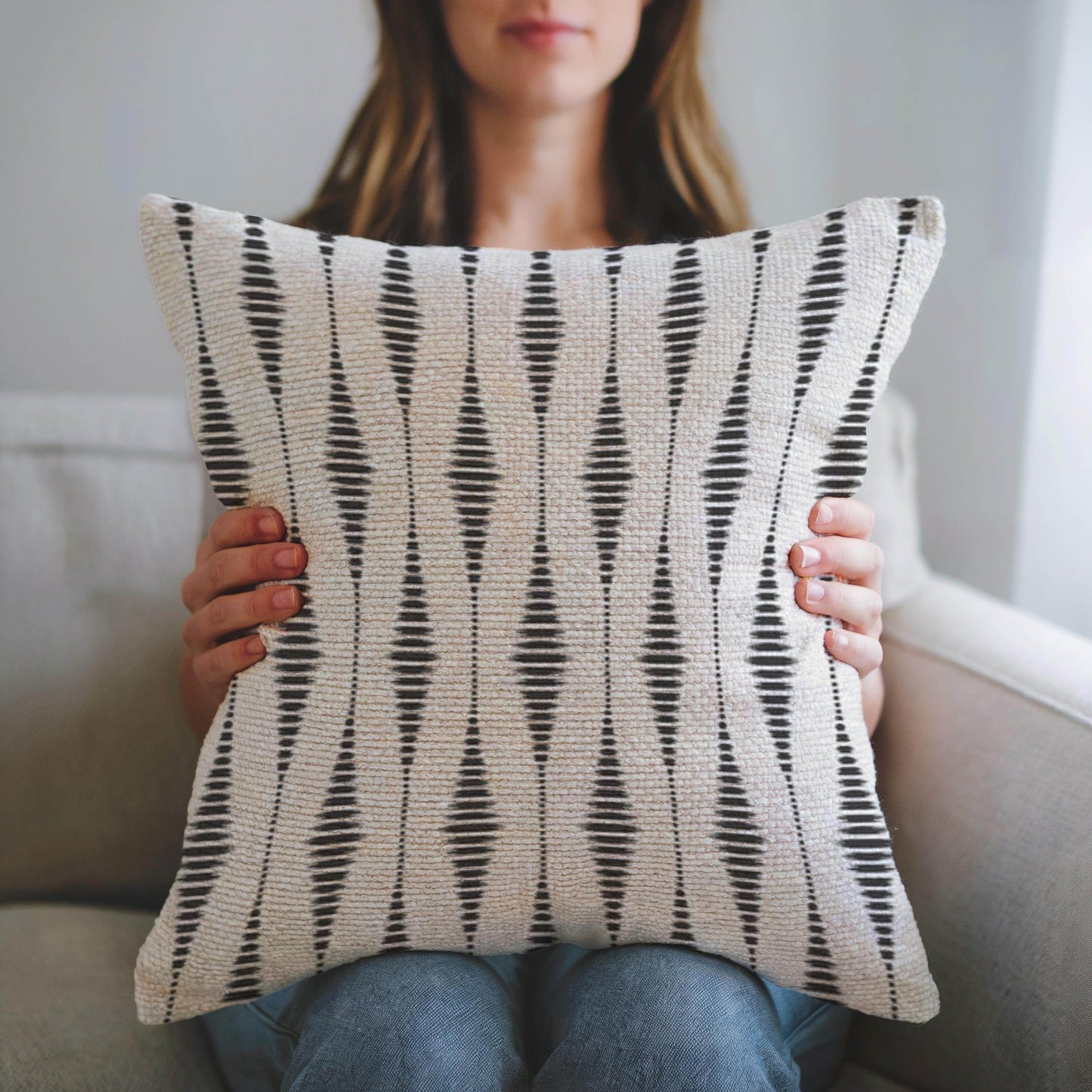 Modern Geometric Cushion - Scandinavian Throw Pillow | Black White Patterned Accent Pillow - timelessbohochic.com