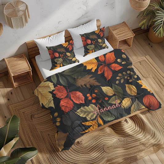 Fall Duvet Cover - Custom Harvest Leaf Bedding Set | Soft Breathable Fabric 3-Piece Seasonal Bedspread - timelessbohochic.com