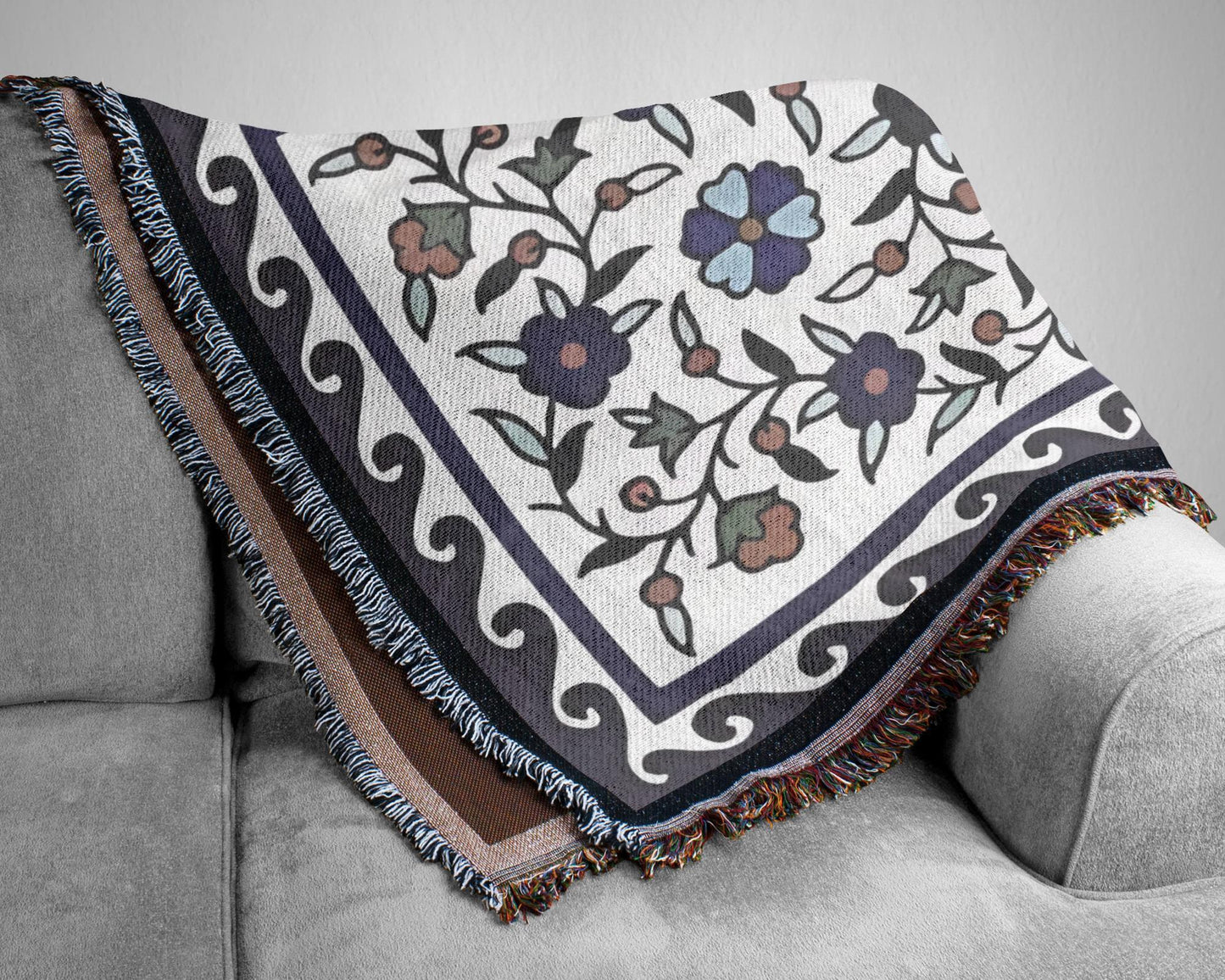 Anatolian Inspired woven wall tapestry with rug-style pattern styled as textile wall decor