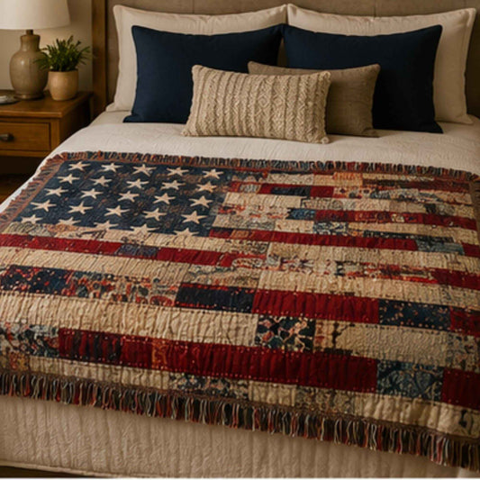 Southwestern woven blanket with geometric pattern styled for layered home decor
