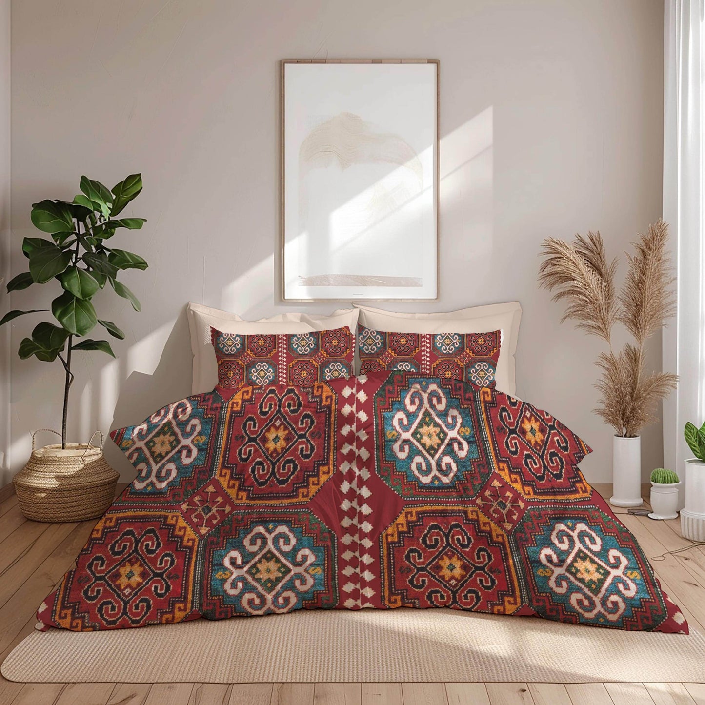 Caucasian Rug Duvet - Armenian Pattern Bedding Set | Soft Breathable 3 Piece Cover - timelessbohochic.com