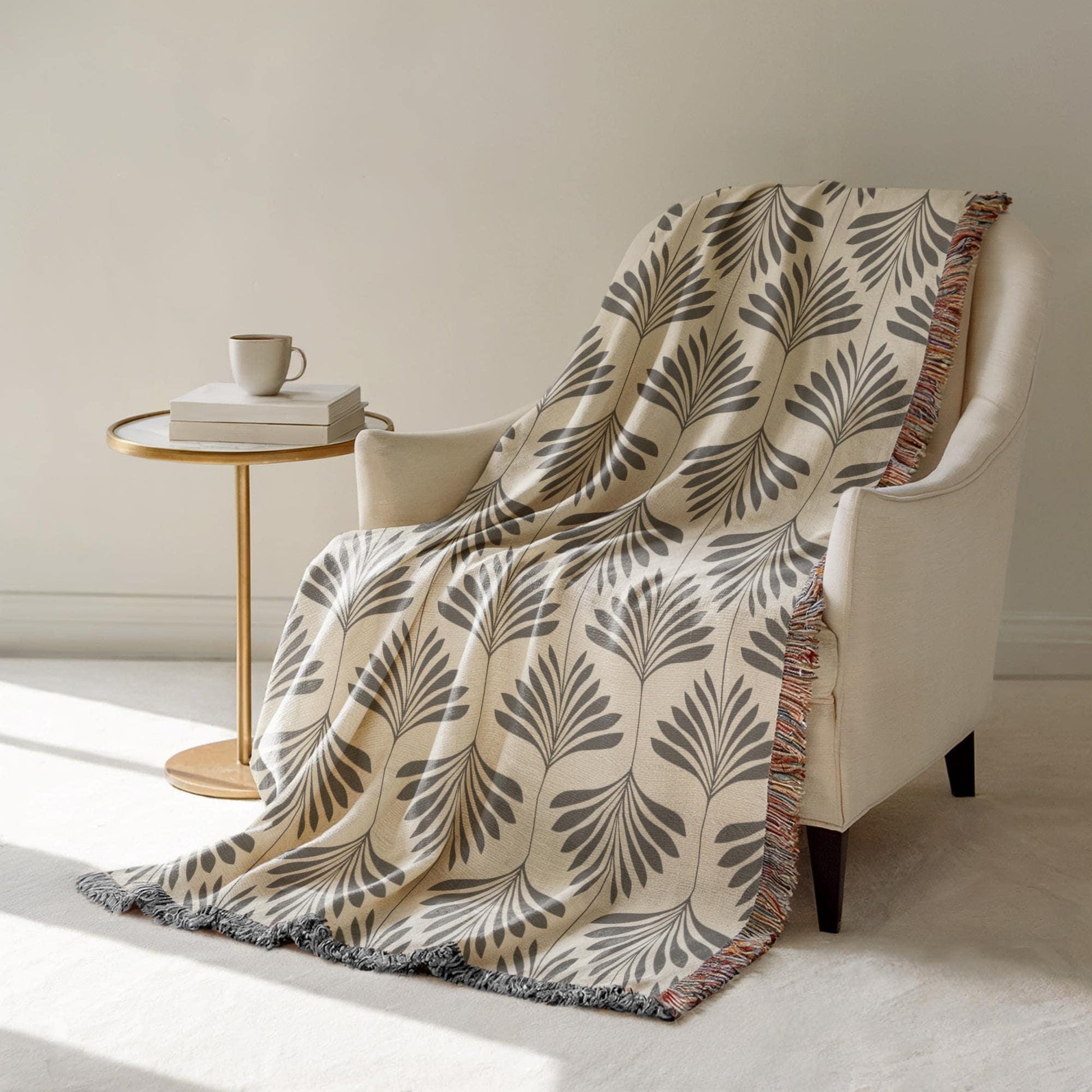 Woven Cotton Blanket – Cozy Throw With Monochromatic Patterned Sofa Accent