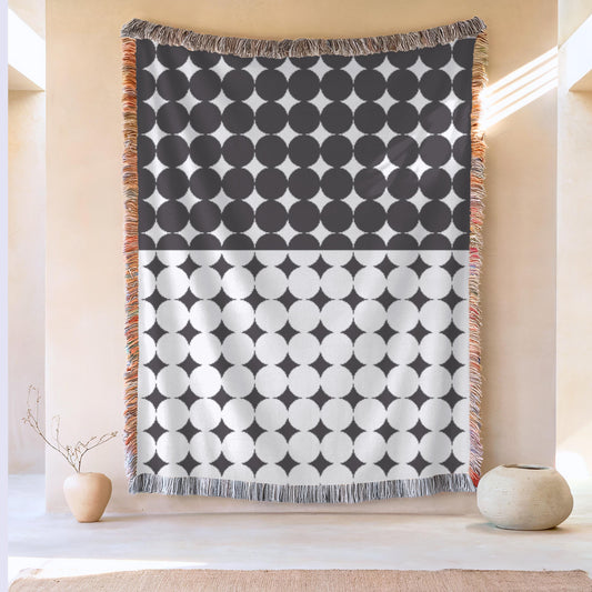 Geometric Cotton Blanket – Modern Black White Circle Throw | Cozy Woven Fabric