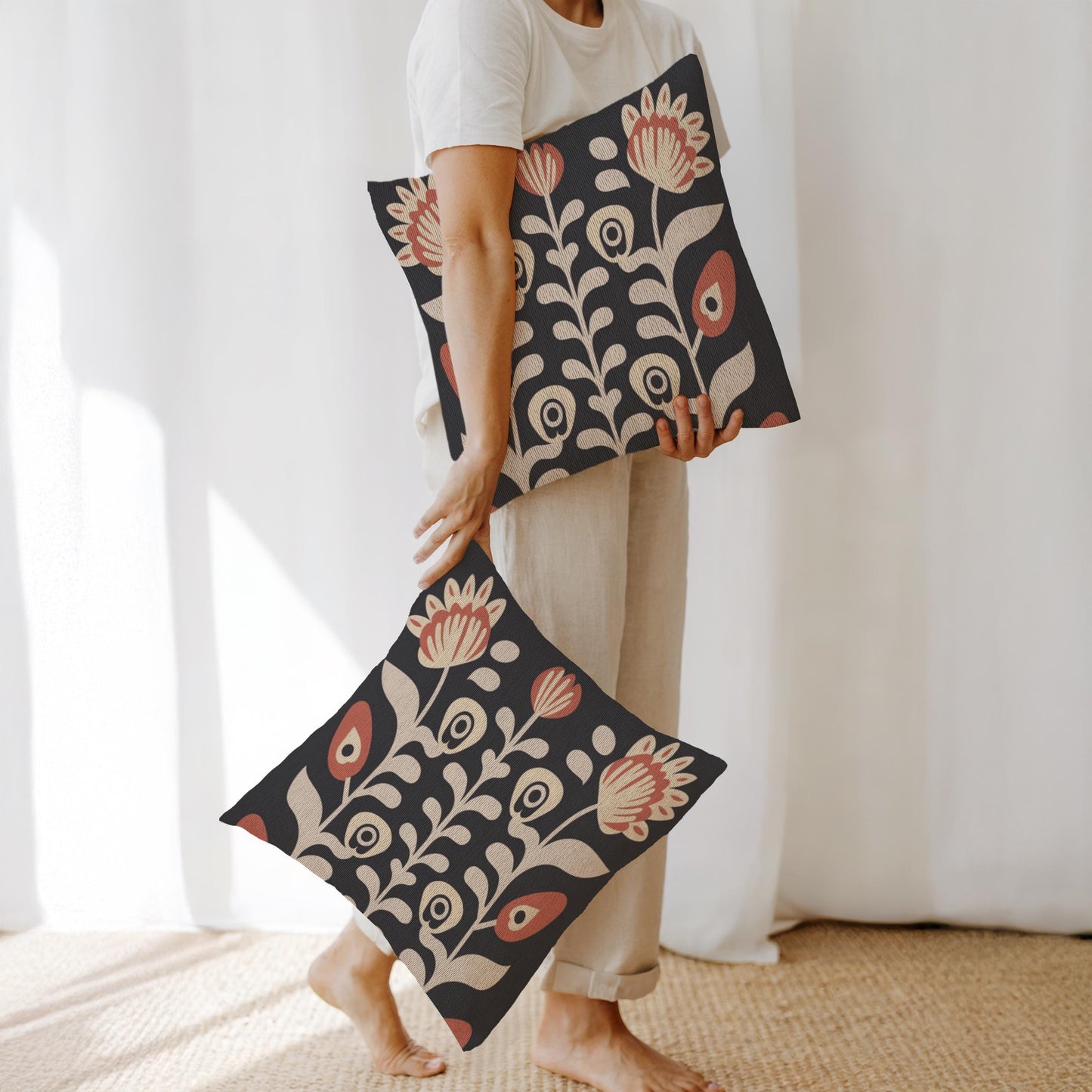 Matisse Inspired Pillow - Mid Century Cushion | Cotton Woven Floral Art Decor