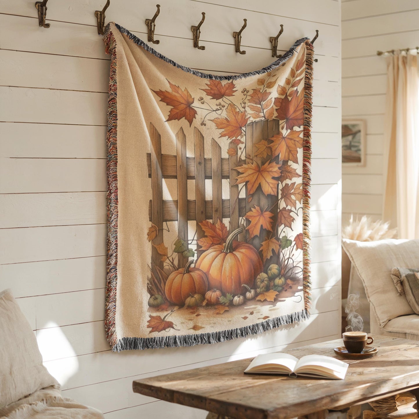 Woven Tapestry, Fall Leaves and Pumpkins Textile Art, Harvest Season Decoration, Fall Home Decor, Autumn Cozy Wall Hanging Thanksgiving Gift