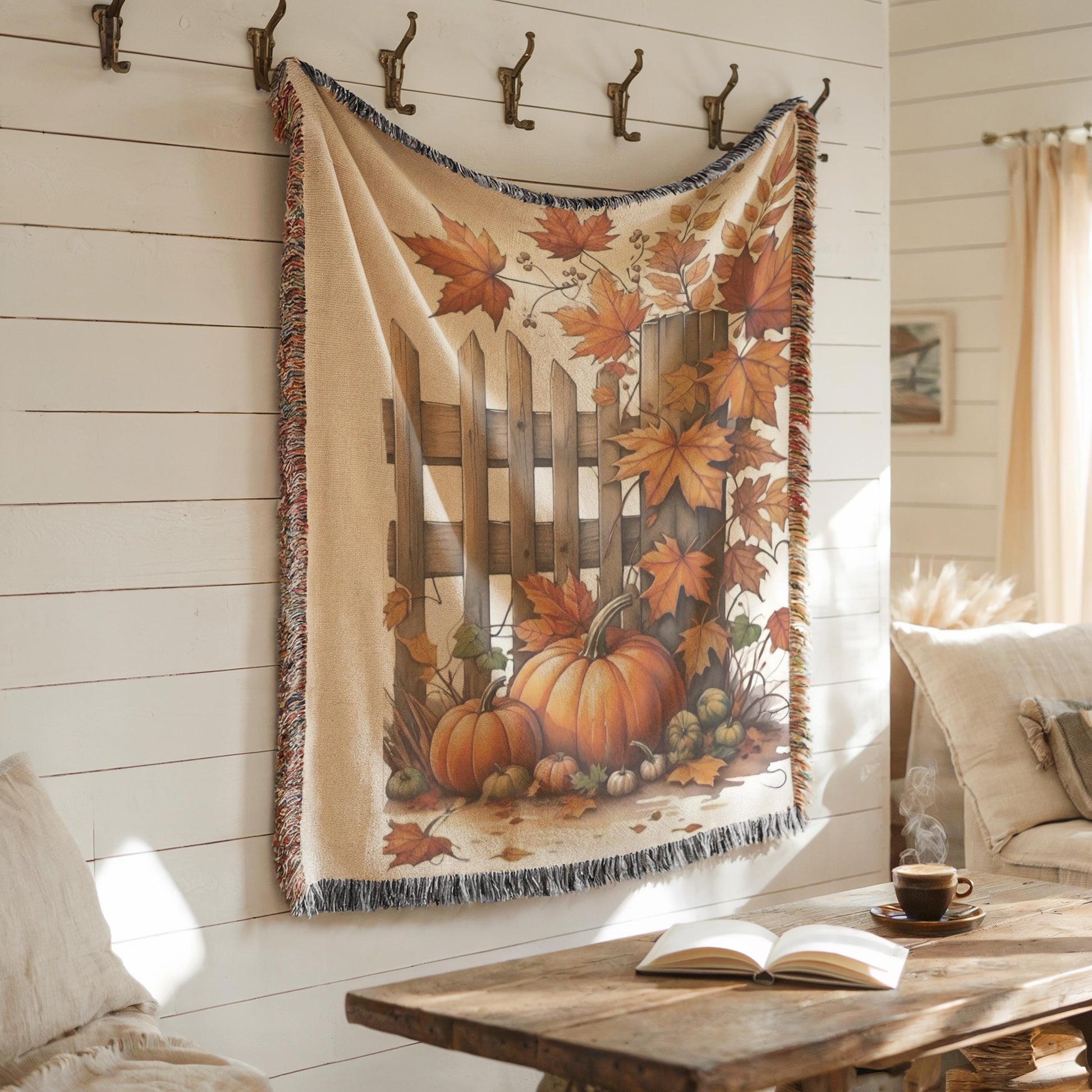 Woven Tapestry, Fall Leaves and Pumpkins Textile Art, Harvest Season Decoration, Fall Home Decor, Autumn Cozy Wall Hanging Thanksgiving Gift