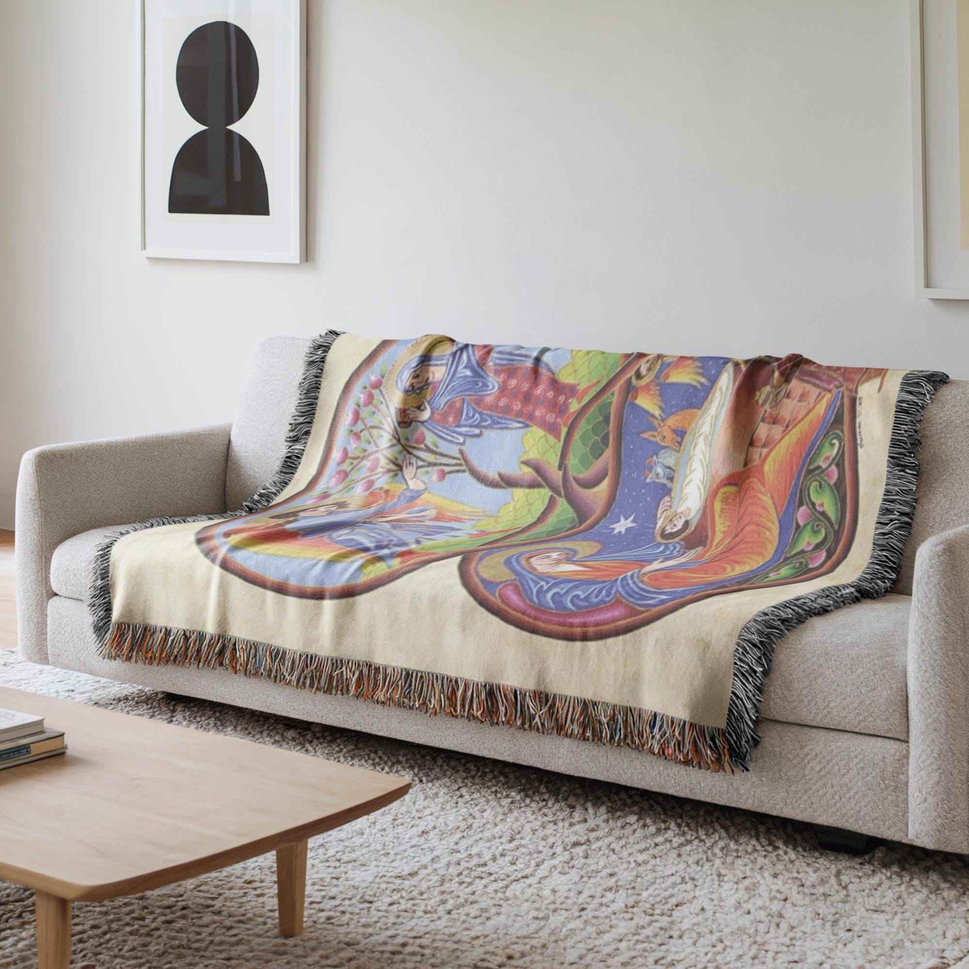 Armenian Nativity Throw Blanket – Large Cotton Cozy Holiday Throw with Colorful Tapestry - timelessbohochic.com